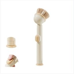 INF Brosse vaisselle distributrice de savon rechargeable avec tête remplaçable et longue poignée – rangement vertical Beige