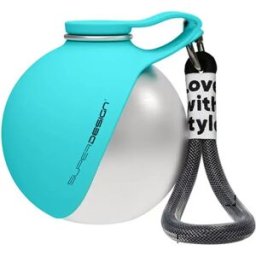 INF Bouteille d'eau portable sphérique 285ML - Acier inoxydable 304 avec gobelet en silicone pour chiens et chats, bouteille de Bleu