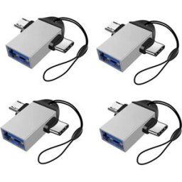 INF Lanière adaptateur OTG 2 en 1 - USB-C et micro USB vers USB 3.0, lot de 4 Argent