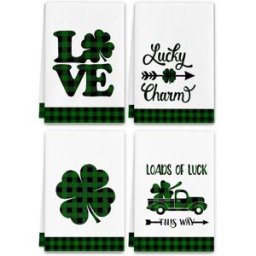 INF Lot de 4 chiffons de nettoyage en microfibre verts pour la Saint-Patrick - Torchons de cuisine polyvalents