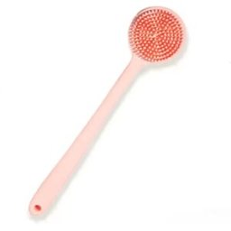 INF Brosse de bain massante double face à long manche en silicone pour nettoyage profond et relaxation Rose