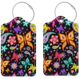 INF Étiquette de bagage et porte-carte d'identité en cuir PU Papillon