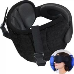 INF Oreiller de voyage avion avec masque de sommeil – Coton, soutien cou 360° anti-basculement, noir