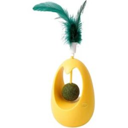 INF Jouet Interactif Wobble Tumbler pour Chat avec Balle à Cataire et Plumes Jaune