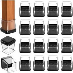 INF Protège-pieds de chaise carrés - Fond noir transparent, Très Large (Paquet de 16)