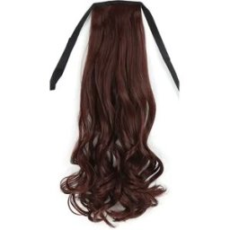 INF Perruque Queue de Cheval Ondulée - Fibre Haute Température, Aspect Naturel, Facile à Fixer Marron