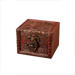 INF Boîte à Bijoux en Bois avec Motif Floral Vintage et Accents en Cuir PU B