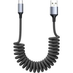 INF Câble de données rétractable à ressort - Nylon tressé USB-A vers USB-C, charge rapide QC/FCP/AFC, CarPlay compatible avec 1,5 m