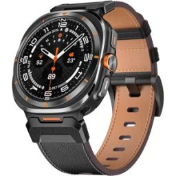 INF Bracelet de montre en cuir véritable pour Samsung Watch 7 Ultra 47 mm Le noir