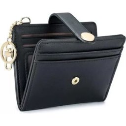 INF Portefeuille à fermeture éclair à deux volets pour femme avec fenêtre pour carte d'identité et porte-clés Le noir