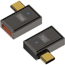 INF Adaptateur USB A Femelle vers USB C Mâle 120W avec Indicateur Lumineux, Alliage de Zinc, Angle Latéral