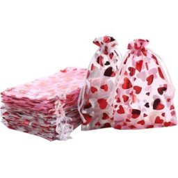 INF Sacs en Organza Cœur Doré 10x15cm (50 Pièces) - Pochettes Cadeaux à Cordon pour Faveurs, Bonbons, Bijoux