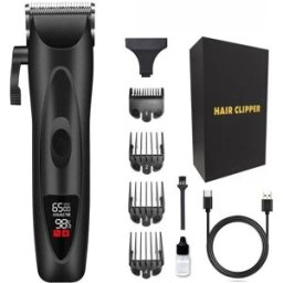 INF Tondeuse à cheveux électrique professionnelle pour adultes avec lame en céramique, affichage numérique et vitesse réglable Le noir