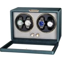 INF Remontoir de montres automatique - Double support, quatre têtes, cuir PU, alimentation USB-C, éclairage LED, 5 modes de Vert