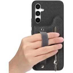INF Étui en cuir PU noir compatible avec Samsung S24 Plus avec porte-carte et sangle élastique