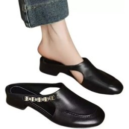 INF Mules Femme Vintage Françaises Compatibles avec Style Estival Noir en PVC Confortables à Talon Bas et Semelle Souple M