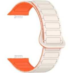 INF Bracelet magnétique en silicone compatible avec Huawei Watch FIT3/4/4 Pro - Confortable, fermeture magnétique, réglable, Blanc+Orange