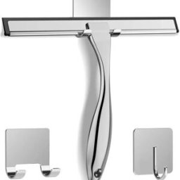 INF Raclette de fenêtre en acier inoxydable avec long manche et crochets - Argent 12 Inch