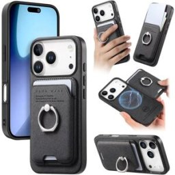 INF Étui Noir en Cuir PU avec Support Magnétique pour Cartes et Anneau Compatible avec iPhone 17