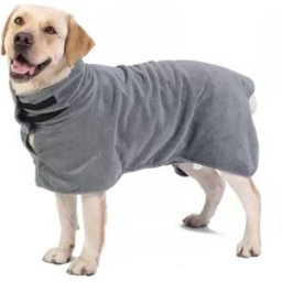 INF Peignoir Gris pour Animaux : Séchage Rapide, Col Réglable, Serviette Super Absorbante pour Chiens et Chats S