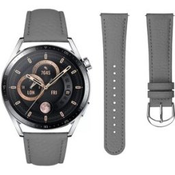 INF Bracelet de montre en cuir véritable 22MM compatible avec Samsung S3 et Huawei GT série, texture peau de litchi, marron Gris