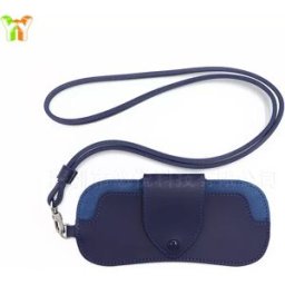 INF Étui à lunettes de soleil portable en cuir PU avec cordon de suspension Bleu