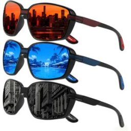 INF Lot de 3 lunettes de soleil sport polarisées avec charnières à ressort, monture intégrale et étuis - Légères pour cyclisme