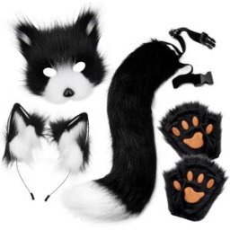 INF Ensemble de Costume de Masque de Renard en Peluche - 4 Pièces: Accessoires de Cosplay Halloween