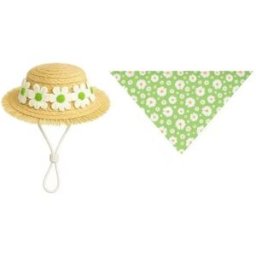 INF Ensemble Cottagecore Porch Goose pour Petit Animal – Chapeau de Paille Vert en Polyester et Bandana Marguerite