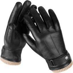 INF Gants en cuir pour hommes - Gants d'hiver en peau de mouton L Le noir