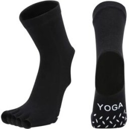 INF Chaussettes de yoga mi-mollet à cinq doigts antidérapantes pour femme, 1 paire Le noir