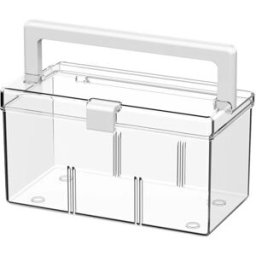INF Boîte de rangement de bureau portable sans séparateur - PET transparent avec poignée, grande capacité, fermeture à