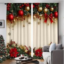 INF Rideaux Décoratifs de Noël Européen (Ensemble de 2) - Voilages de Fête en Polyester S
