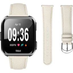 INF Bracelet de montre en cuir grain de litchi compatible avec Fitbit Versa2/Versa Lite, cuir pleine fleur, plusieurs couleurs Abricot