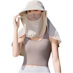 INF Chapeau d'été femme à large bord avec couvre-cou intégré, Polyester-coton, plusieurs couleurs Beige
