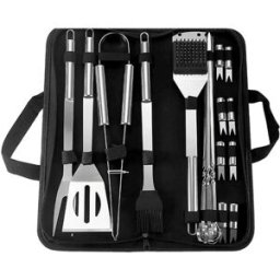 INF Ensemble d'outils de barbecue 20 pièces en acier inoxydable - Kit d'accessoires de barbecue portables