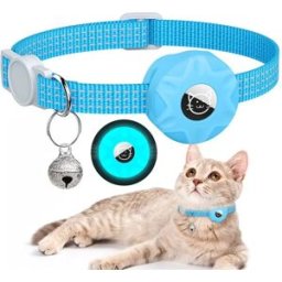 INF Collier Lumineux pour Animal de Compagnie avec Airtag et Clochette - Réglable et Anti-Perte compatible avec APPLE Airtag Bleu
