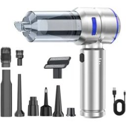 INF Aspirateur à main pour voiture moteur sans balais 100W, batterie 6000mAh, charge rapide Type-C, 3 vitesses, argent-bleu,