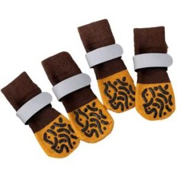 INF Chaussettes antidérapantes silencieuses pour animaux de compagnie – Chaussettes marron pour chien en polyester avec bandes