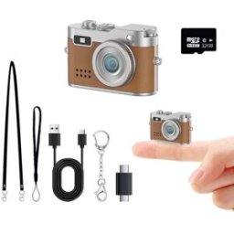 INF Mini caméra numérique avec carte TF 32GB incluse - 1080P réel, capteur 5MP réel, vidéo 2K, rechargeable USB-C, écran LCD HD Marron