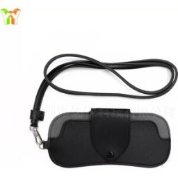 INF Étui à lunettes de soleil portable en cuir PU avec cordon de suspension Le noir