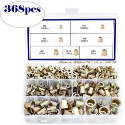 INF Kit d'écrous à sertir moletés 368 pièces en alliage de zinc, inserts filetés