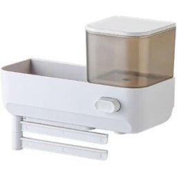 INF Distributeur de savon mural - Presse à savon liquide pour cuisine et salle de bain avec porte-éponge Gris
