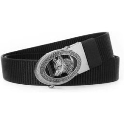 INF Ceinture élastique à tête de loup embossée avec boucle automatique - queue découpée au laser et surpiqûres améliorées, Noir + Argent