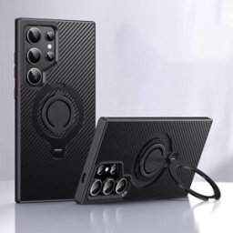 INF Coque Noire Compatible avec Samsung S24 avec Support Magnétique Rotatif à 360° et Anneau en Silicone