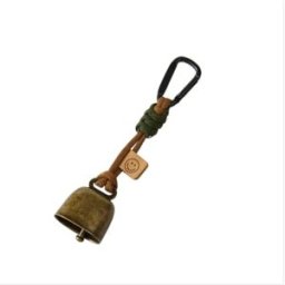 INF Clochette de sac à dos extérieure avec lanière orange et cloche métallique bronze antique - Randonnée, camping et sécurité