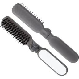 INF Brosse pliable en poils de sanglier avec miroir - Peigne de poche pliant portable pour brillance et coiffage Gris