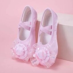INF Chaussons de danse classique en satin pour enfants avec motif de patte de chat en maille Rose 32