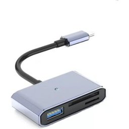 INF Lecteur de Carte Type-C vers SD/TF Double Carte + USB Adaptateur en Aluminium Gris Universel