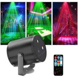 INF Mini projecteur laser de fête 5W - Boîtier noir, double laser, télécommande et câble USB, activation sonore